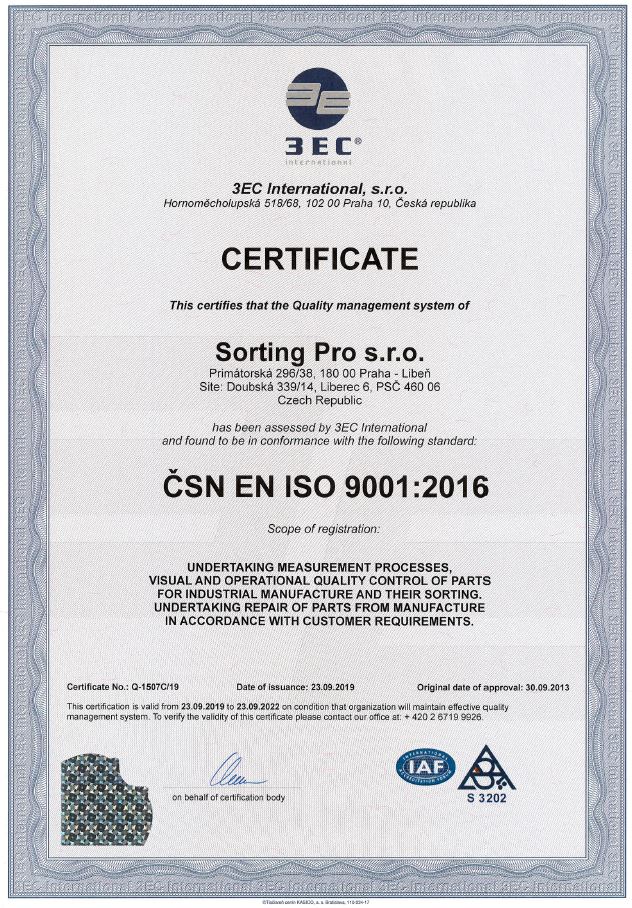 Sorting Pro certifik8t